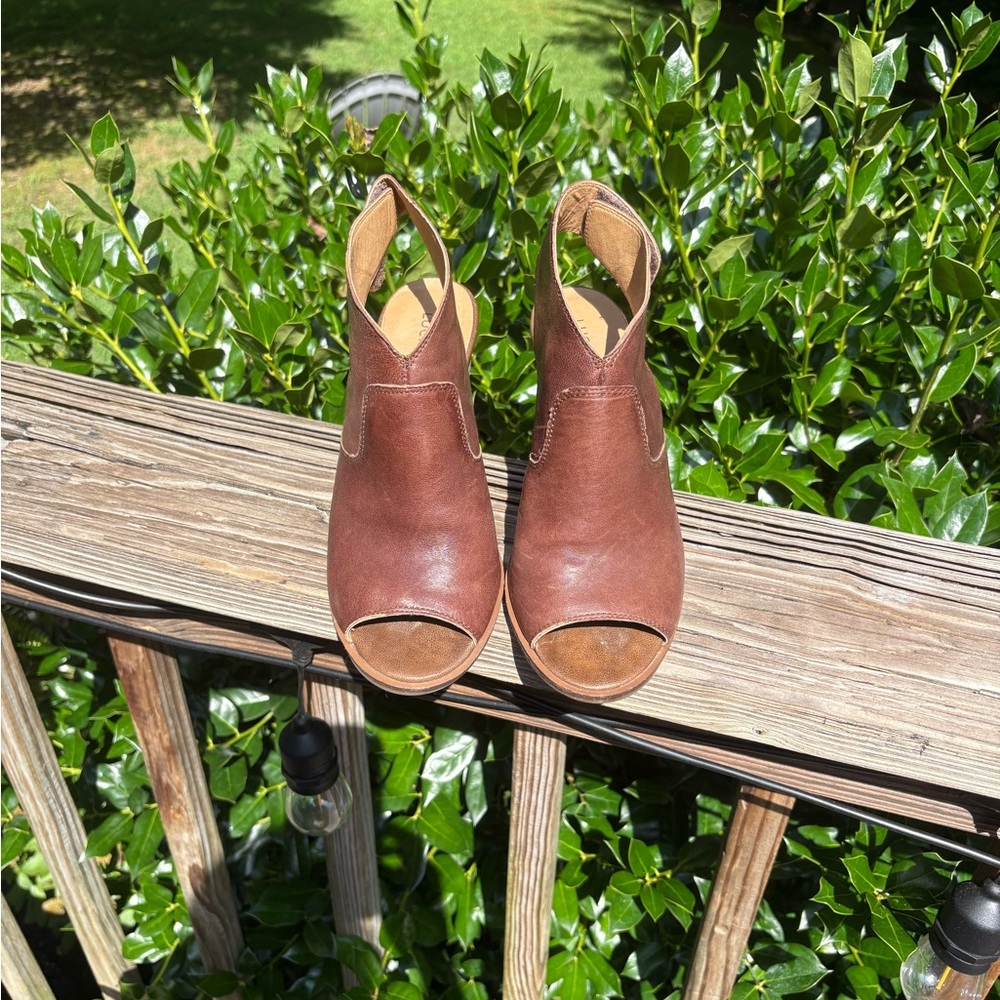 Lucky Brand Brown Heeled Boots with Peep-Toe Design - Picture 2 of 5